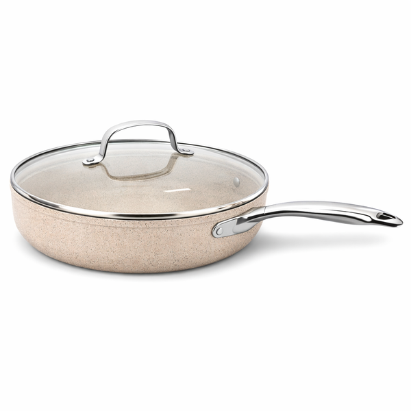 Granita Aluminum Frypan 24 x 4.7 cm / 28 x 5.5 cm with Lid – Granite Nonstick Frying Pan with Glass Lid