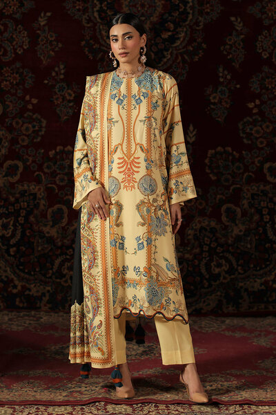3 Piece Printed Crepe Dobby Suit
