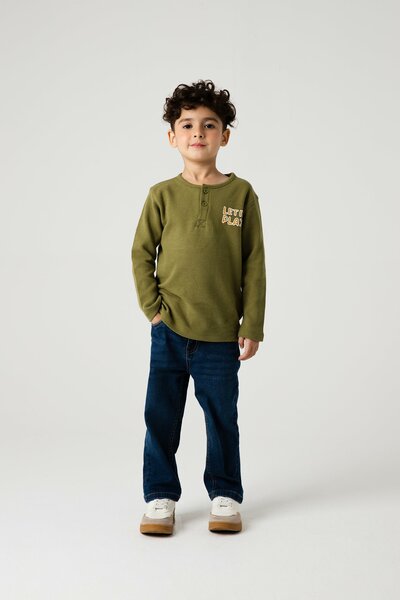 Boys Olive Play Henley Tee