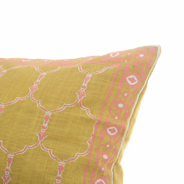 Zareen Cushion Cover 12x18 – Yellow Floral Block Print Cotton Lumbar Pillow
