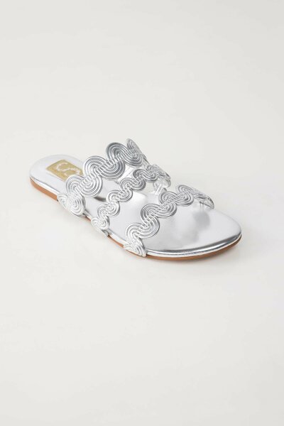 Silver Wavy Slide Sandals