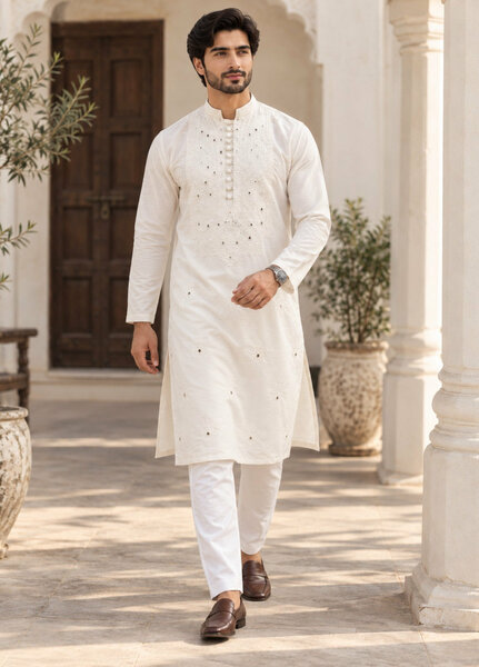 TGM Mens RTW Chikankari Chikankari Kurta Pajama Suit White Prism Festive Collection