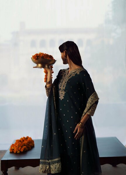 Rekha by Casualite RTW Embroidered Viscose Silk 3 Piece Suit CL26RVR Zebba - Festive Collection