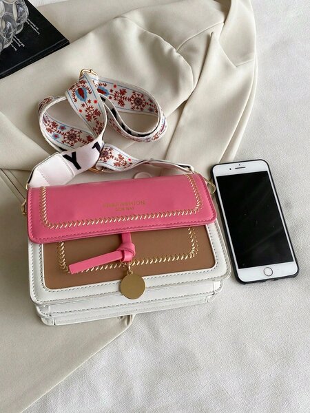 Shein - Fashionable Bag For Women, Versatile New Crossbody Bag, Casual, Contrasting Color, Small Square Bag, Wide Shoulder Strap, For Party Date School Outdoor Gift