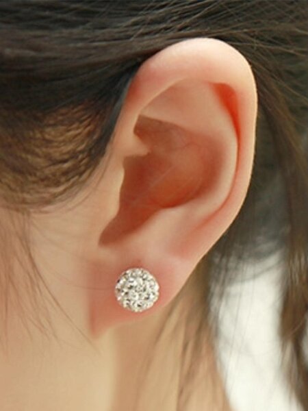 Shein - Sterling Silver Cubic Zirconia Ball Stud Earrings