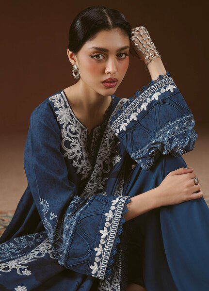 Cross Stitch Unstitched Embroidered Linen 3 Piece Suit CS25UW Misted Teal - Winter Collection