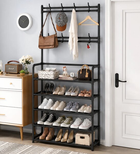 5 Layer Shoe Stand with Coat Hook Broad