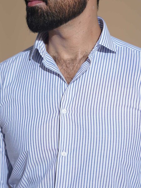 White & Blue Striped, Elite Edition, Cutaway Collar Men’s Formal Shirt (FS-2518)