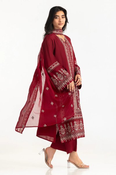 3PC Raw Silk Embroidered Suit
