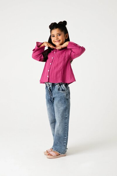 Solid Pink Frilly Cotton Top