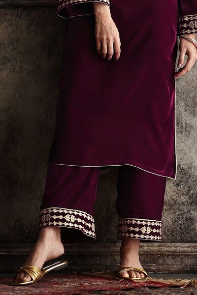 Velvet Embroidered Shirt And Trouser