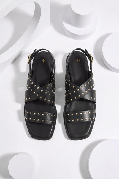 Double Strap Flat Sandals – Black