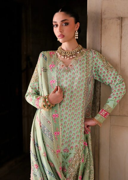 Saira Shakira Unstitched Embroidered Tissue Silk 3 Piece Suit SSR26UW Lotus - Wedding Collection