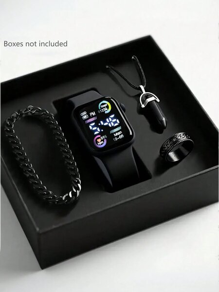 Shein - 4/1pc Men's Fashionable And Simple LED Heart-Shaped Digital Display Electronic Watch