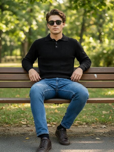 Black Full Sleeves Knitted Sweater (SKBP-011)