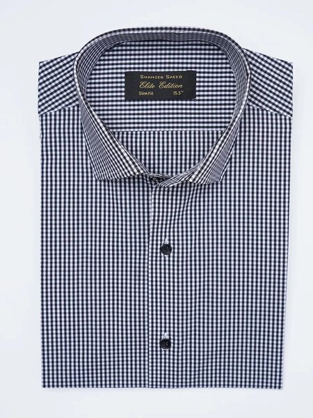 White & Black Checkered, Elite Edition, Cutaway Collar Men’s Formal Shirt (FS-2608)