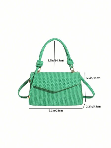 Shein - The New Solid Vintage Knitted Handbag Shoulder Bag Portable Square Bag Green Purse