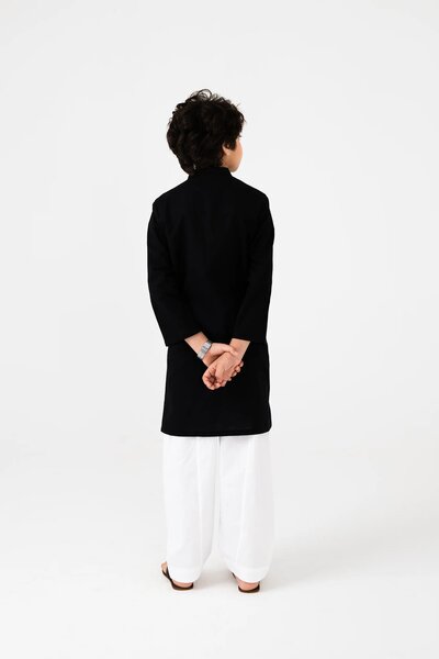 Boys Classic Black Cotton Kurta