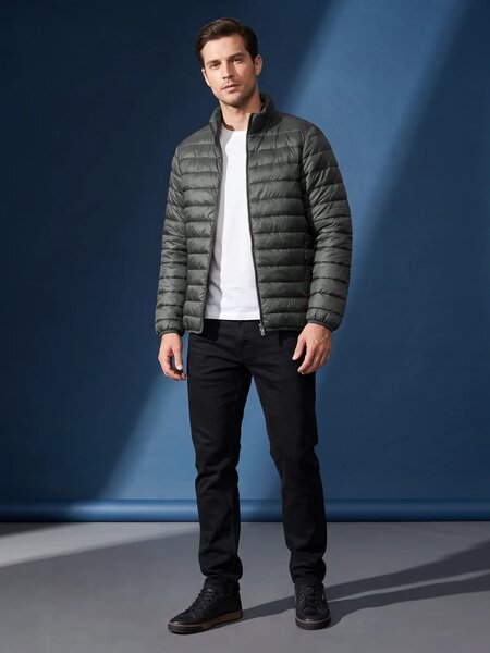 Olive Imported Full Sleeves Puffer Jacket (PJ-132)