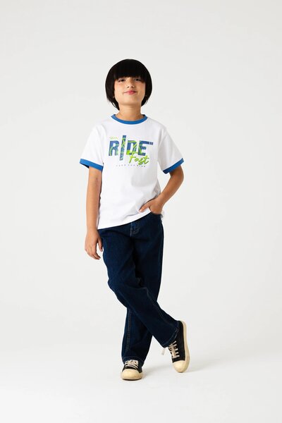 Boys White Ride Fast Tee
