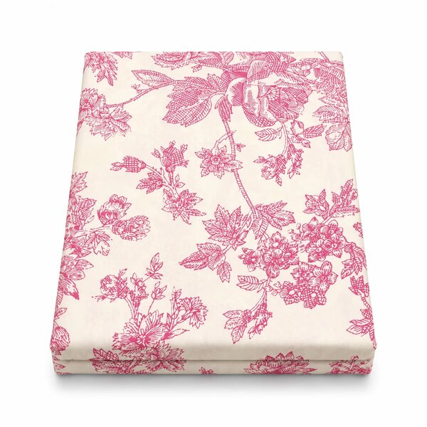 Pink Floral Double Bed Sheet 96 × 102 Inch Percale | Pink Leaf & Flower Print Bed Sheet for Double Bed | Soft Percale Bedsheet