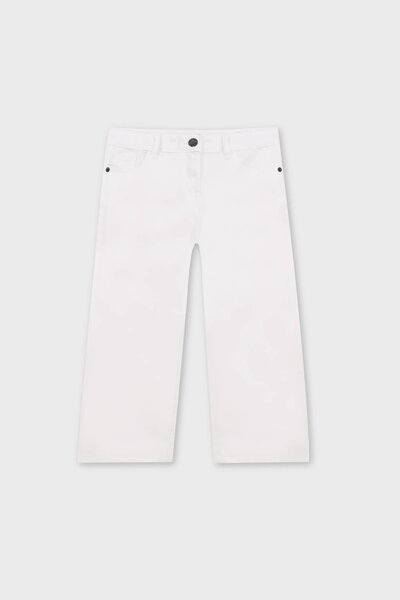 Girls White Twill Chic Wide Pants