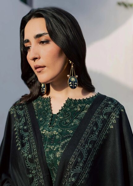 Pashmina Shawl by Nureh Unstitched Embroidered Leather Peach 3 Piece Suit NU26UPS NE-299 - Winter Collection