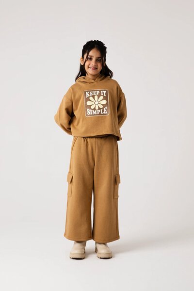 Girls Beige Bloom Fleece Co-ord Set