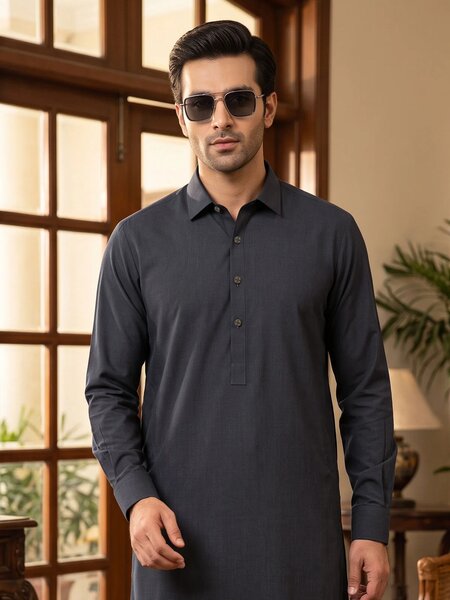 Charcoal Designer Shalwar Kameez (SK-713)