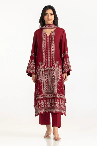 3PC Raw Silk Embroidered Suit