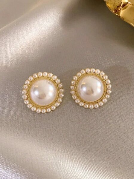 Shein - 5 Pairs Pearl Love Bow Flower Retro Earring Set Suitable For Daily Festival Wear