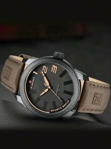 Shein - Men Round Pointer Water Resistant Quartz Watch