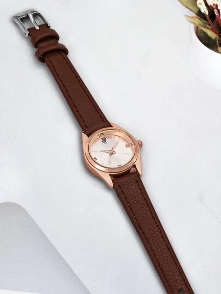 Shein - Quartz Watch With Rhinestone Detailing