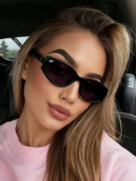 Shein - 1 Pair Small Frame Oval Cat Eye Fashion Glasses, Suitable For Women