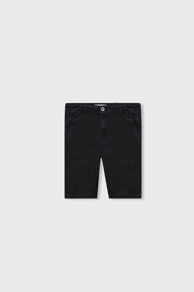 Boys Solid Black Twill Shorts