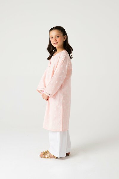 Girls Pink Cotton Kurta Set