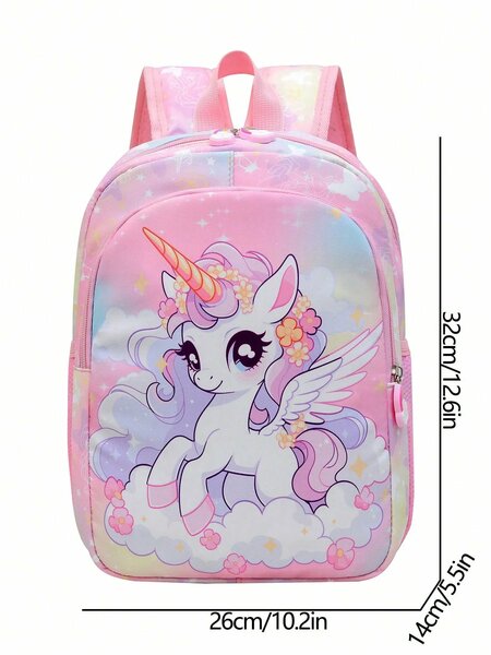 Shein - Cartoon Unicorn Nylon Zipper Closure Backpack