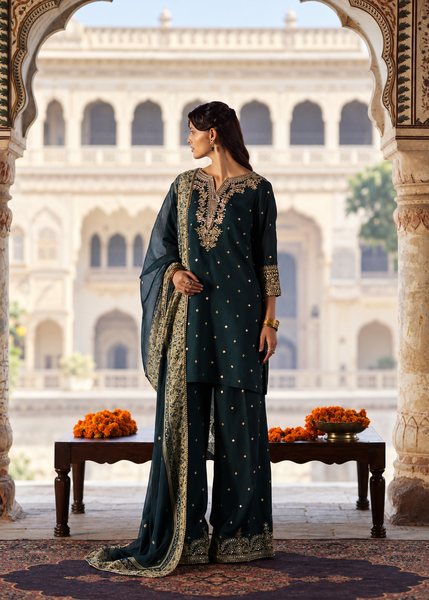 Rekha by Casualite RTW Embroidered Viscose Silk 3 Piece Suit CL26RVR Zebba - Festive Collection