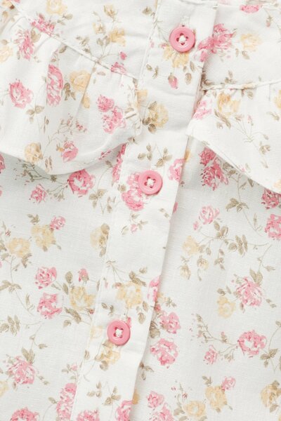 White Cotton Floral Button Top