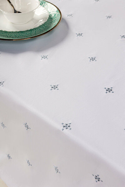 Blue Cross Stitch Embroidered Table Cover