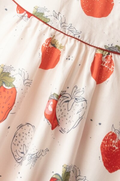Strawberry Sketch Printed Cotton Dress