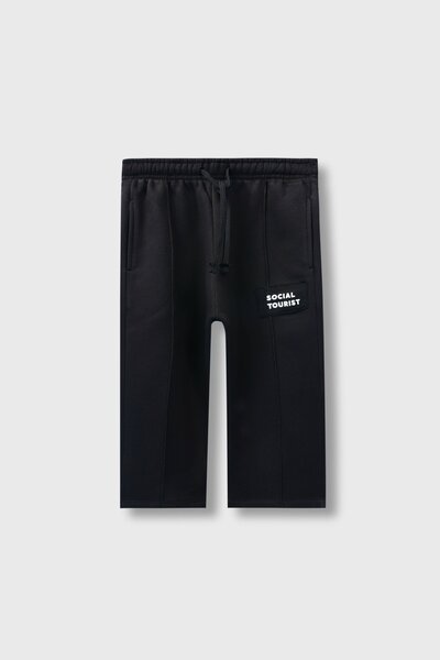 Girls Black Fleece Wide-Leg Trousers