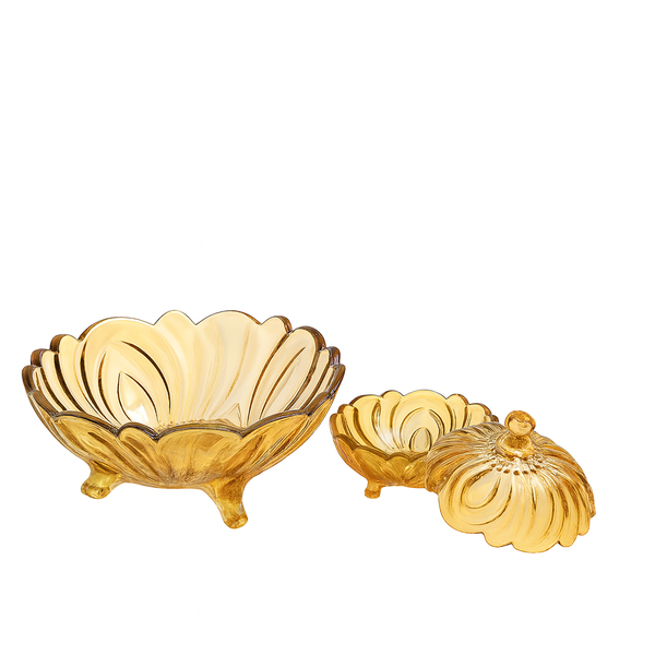 Amber-Tinted Footed 7-Piece Fruit Bowl & Serving Set – Elegant Pressed-Glass Colour Collection