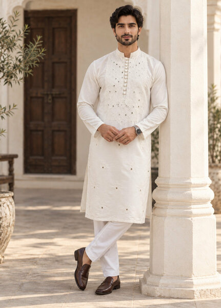 TGM Mens RTW Chikankari Chikankari Kurta Pajama Suit White Prism Festive Collection