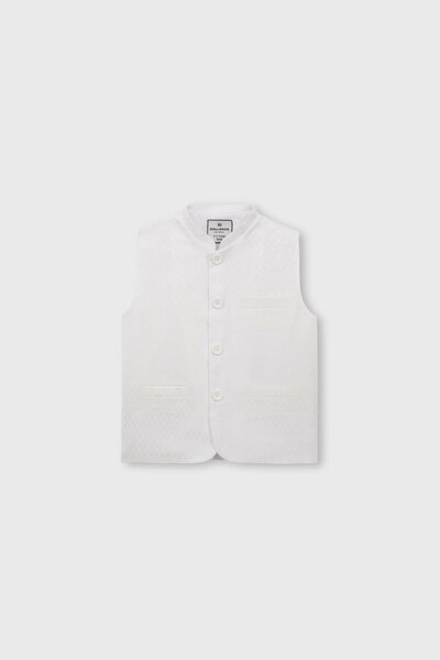 Boys Elegant White Self-Cotton Waistcoat