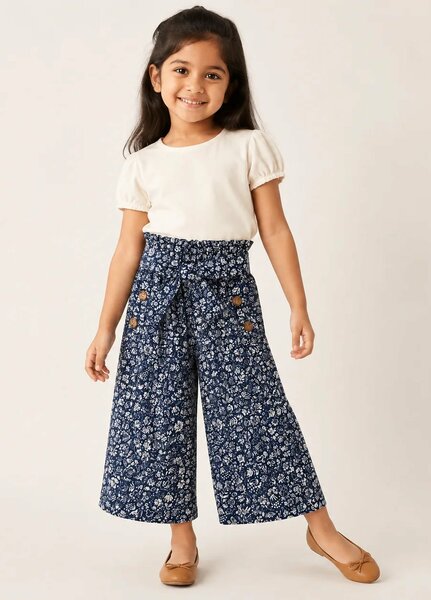 Lambkin Kids RTW Printed Cotton 1 Piece Classic Girls Wide Leg Pants - Casual Collection