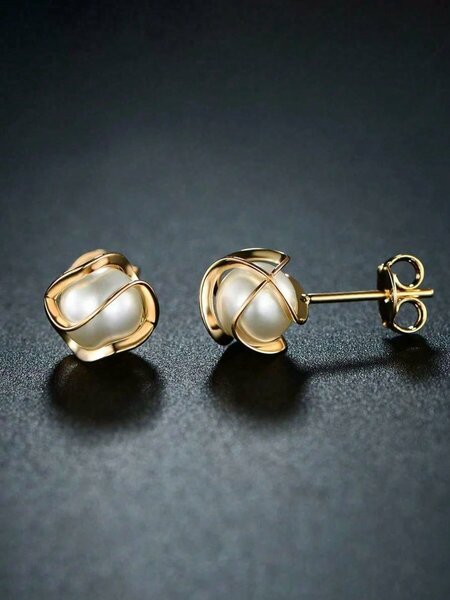 Shein - Elegant Pearl Flower Lightweight Luxury Earrings For Women