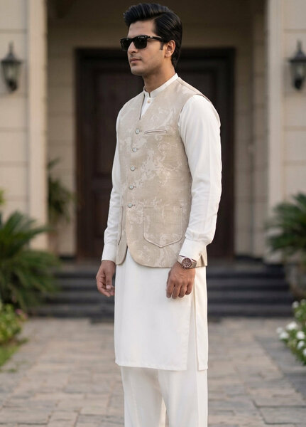 TGM Mens RTW Textured Blended Cotton 3 Piece Suit Sterling Mocha Festive Collection