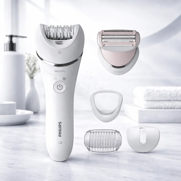 Philips BRE710/01 8000 Series Wet & Dry Epilator | Powerful Hair Removal with 5 Accessories for Smooth Skin