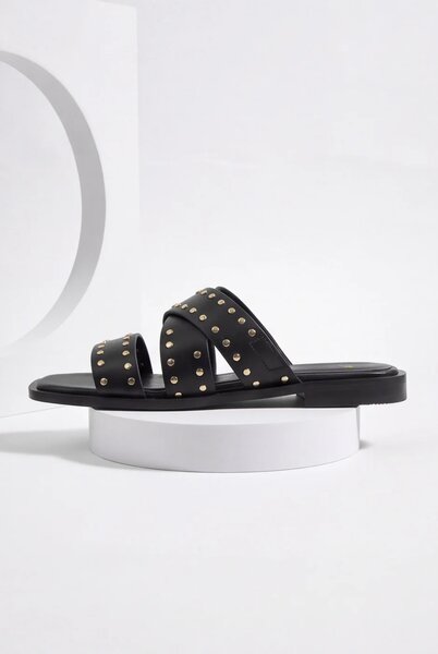 Double Strap Flat Sandals – Black